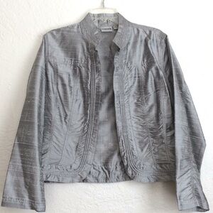 Chico’s shining silver slub silk light weight open front jacket